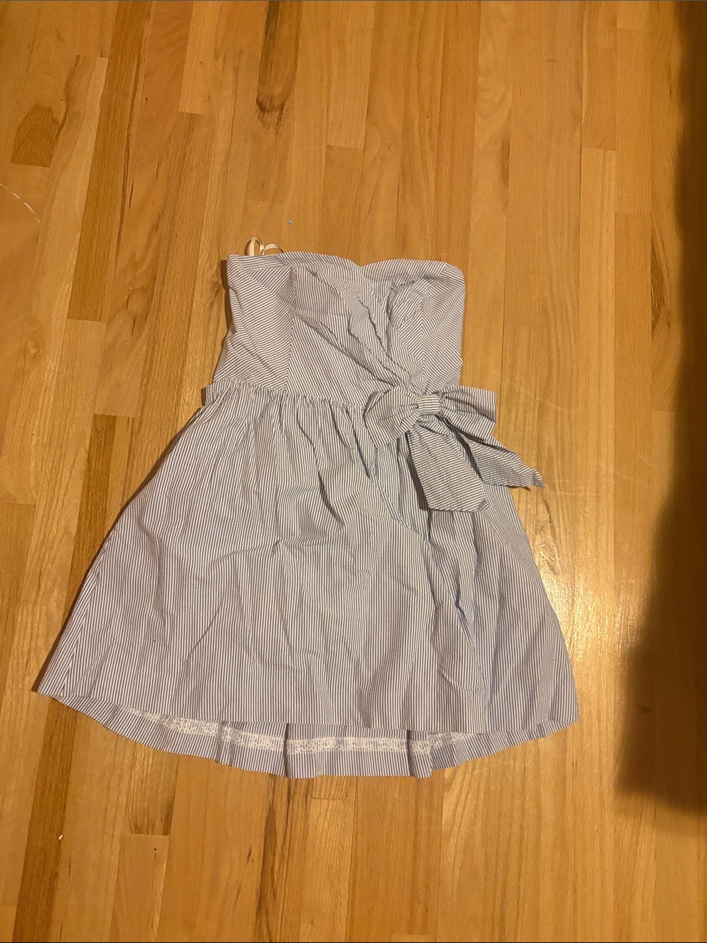 Lilly Pulitzer Strapless Blue & White Seersucker Dress with Side Bow